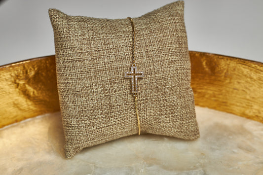 Cross Bracelet with Stones- 18K Gold