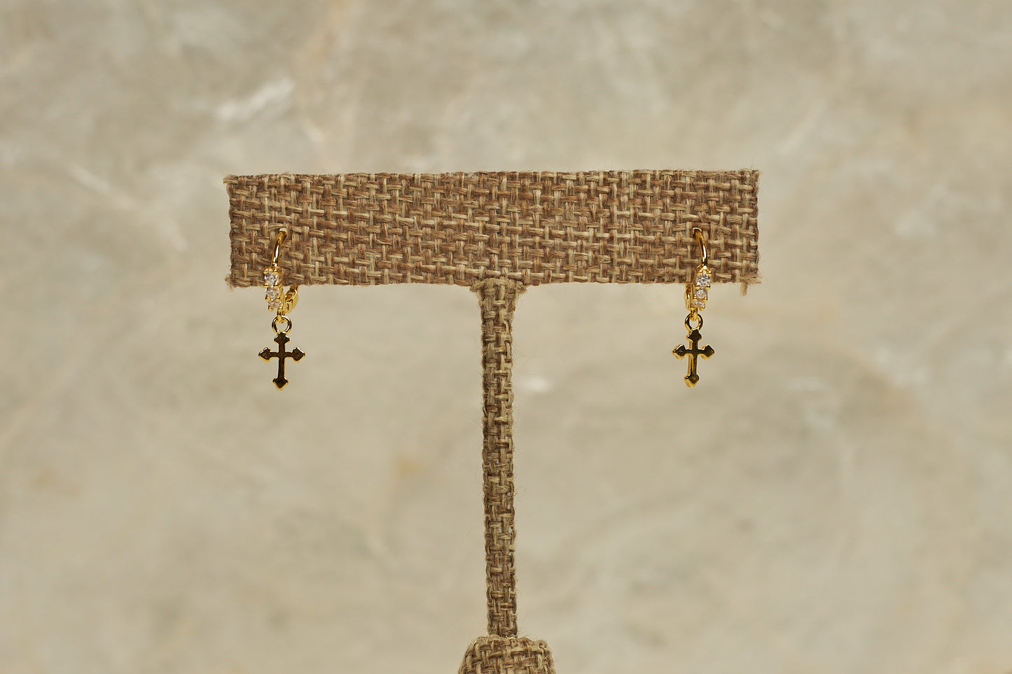 Small Gold Cross Earrings - 18k Gold