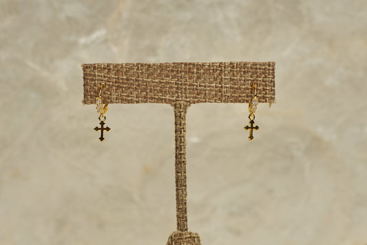 Small Gold Cross Earrings - 18k Gold